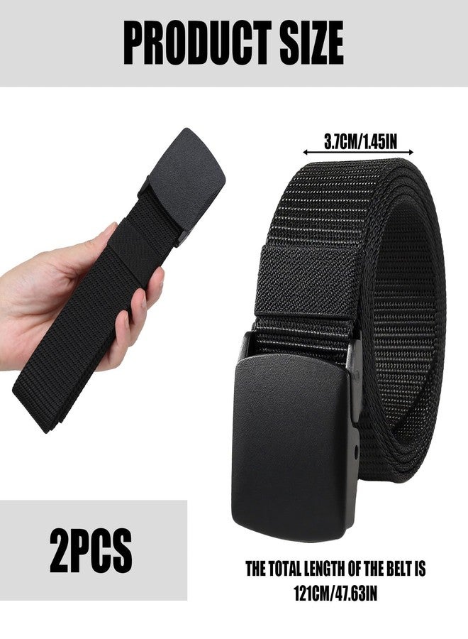 Ryetvok Durable Web Belt For Men, 2-Pack Black Canvas Military Belt With Safe Buckle, Adjustable Hiking Belt, 47.6Inch Metal-Free Cloth Belt For Outdoor & Daily Use - Image 2